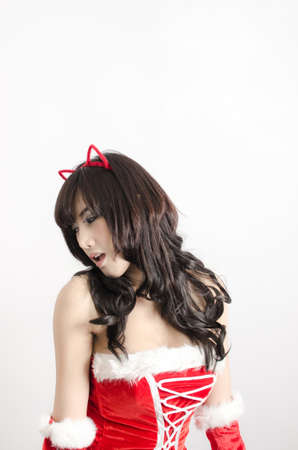sexy christmas girl on white backgroundの写真素材
