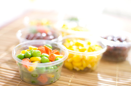 salad and salad cream on white backgroundの写真素材