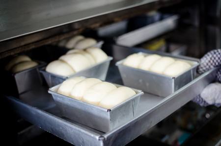 raw bread during putting in a oven at about 150 degree