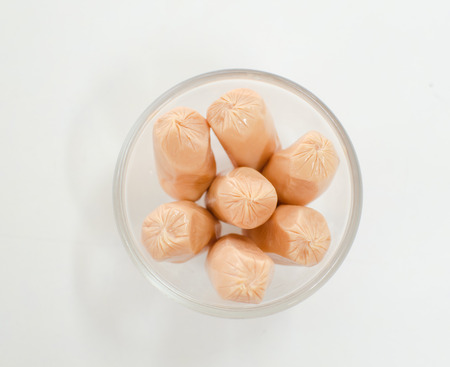 close up of sausage on white backgroundの写真素材