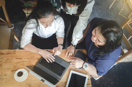 group of business woman conference in cafeの写真素材