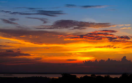 beatiful sunset at the river of thailandの写真素材