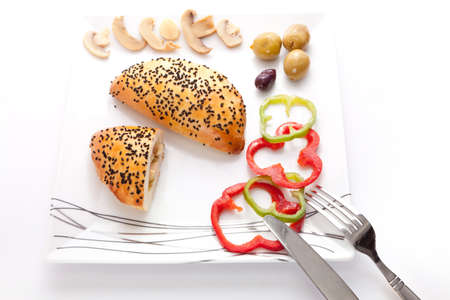 Pate stuffed with Mashroom with olive in white dishの写真素材