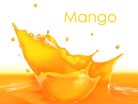 Fresh Mango juice splash making amazing waves and drops, Digital Paintingの写真素材