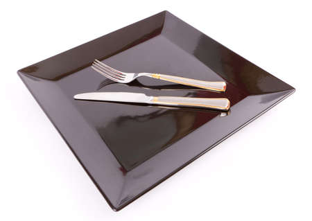 Restaurant Design black Dish with fork and knife, your text here の写真素材