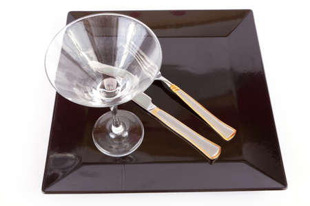 Restaurant Design black Dish with fork and knife, your text here の写真素材