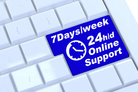 Support sign blue button on keyboard, 3D renderの写真素材