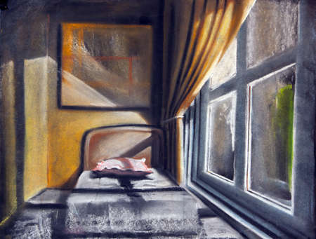 Still life with Bed morning painting - drawingの写真素材