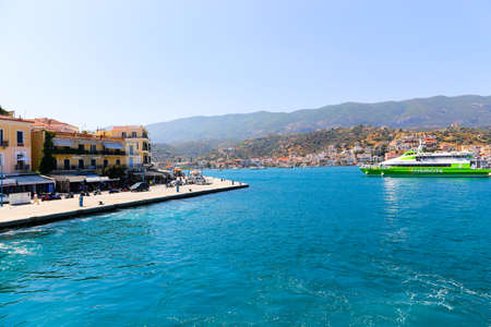 9 Jan. 2015 View of  Poros island, Greece.  leading down to beautiful bay with clear blue sky and seaのeditorial素材