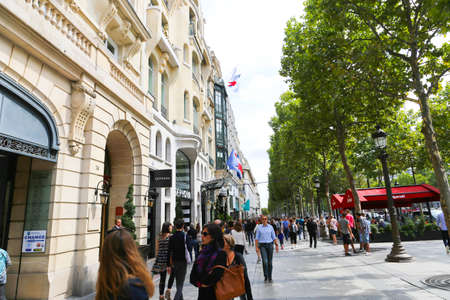 PARIS, FRANCE - February 20: The : inside part of the famous Mall Lafayette with it's brand stands Saint Laurent, Jean Paul Gaultier, Lancome and customersのeditorial素材