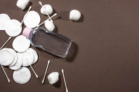 fashion trend for beauty care and personal hygiene on chocolate background top viewの写真素材