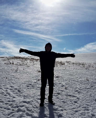 a man standing in the middle of the snow in Beirut, Lebanon.のeditorial素材