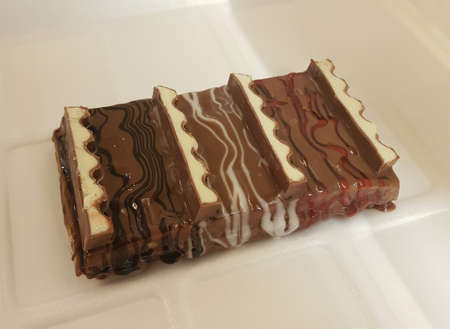 piece of waffle covered with creamy sweet sousesの写真素材