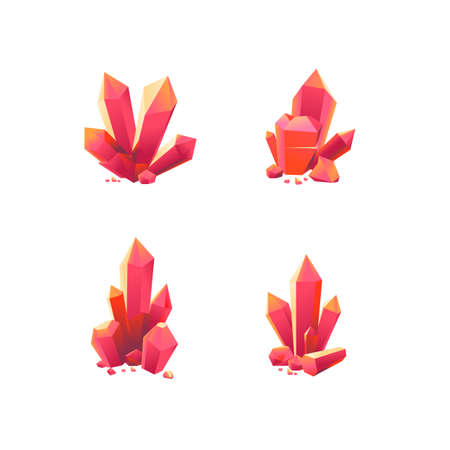 Red crystals set for game and cartoonsのイラスト素材