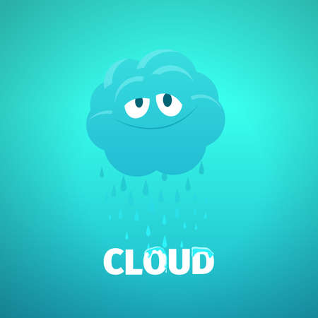 Cartoon happy cloud illustration with rain and backgroundのイラスト素材