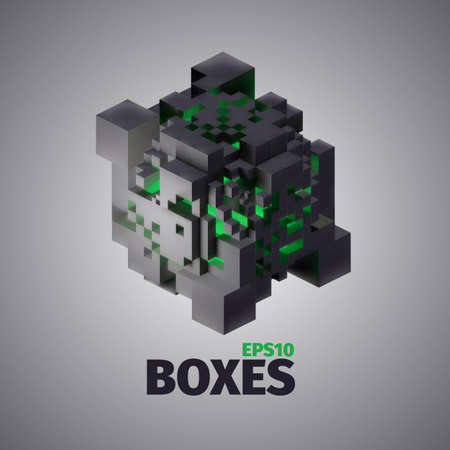 Boxes 3d vector elements. Technology background. Structure illustrationのイラスト素材