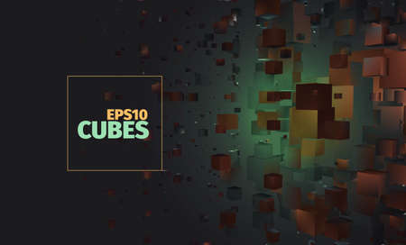 Cubes vector background. Abstract explosion. Science bannerのイラスト素材