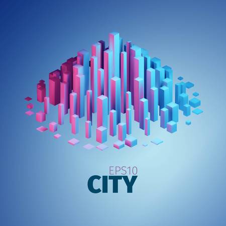 City illustration. Vector abstract element. Vertical boxesのイラスト素材