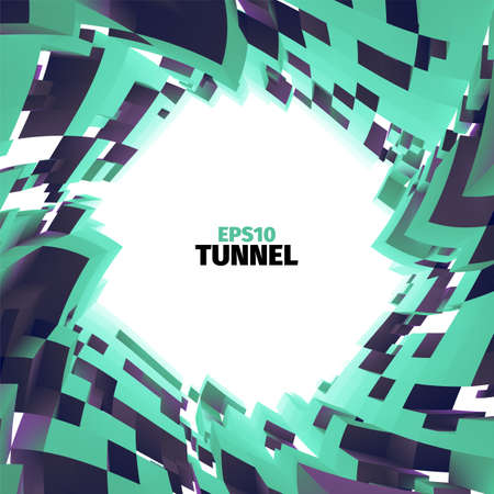 Abstract tunnel of boxes. Vortex border. 3d vector twist illustrationのイラスト素材