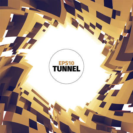 Abstract tunnel of boxes. Vortex border. 3d vector twist illustrationのイラスト素材