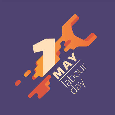 Labour day banner. Striped wrench. Flat line bannerのイラスト素材