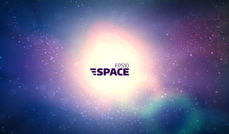 Colorful vector space background. Glowing nebula and sun. Abstract universe bannerのイラスト素材
