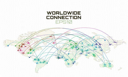 Worldwide internet social communication. Data stream trajectory, cloud computing abstract background. Global networkのイラスト素材