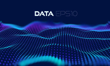 3d wave particle grid. Abstract 3d grid design. Dark abstract background. Vector concept art. Liquid color abstract background design. Futuristic concept.のイラスト素材
