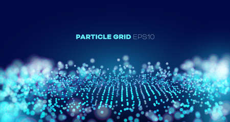 Vector sound wave. Abstract music pulse background. Particle grid. data splash. Futuristic point...