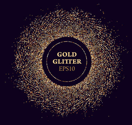 Gold glitter round vector frame. Sun beams glossy dust. Luxury background.のイラスト素材