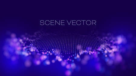 Abstract technology vector background. Data wave scene. Network cyber technology. Wave flow.のイラスト素材