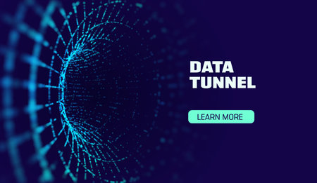 Data tunnel abstract vector background. Security tunnel protected data flow. Network securityのイラスト素材