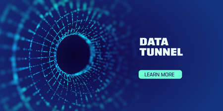 Data tunnel abstract vector background. Security tunnel protected data flow. Network securityのイラスト素材