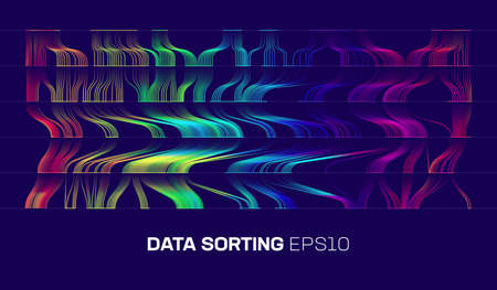 Data sorting cascade background. Blockchain stream. Big data analysis vector background. Geometric vector bigdata analytics technology.のイラスト素材