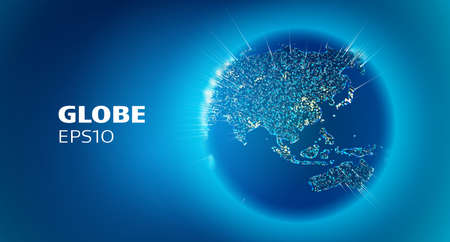 Abstract 3d globe vector illustration. Technology network vector illustration. . Global social network. Blue globeのイラスト素材