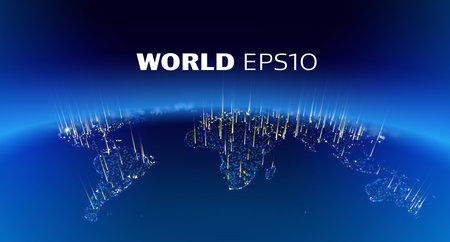 World night connect planet. Vector globe 3d art. Worldwide earth planetのイラスト素材