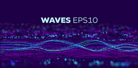 Sound wave tranfer motion. Speed particle fast data flow. Futuristic stream abstract vector background. Data transfer motionのイラスト素材