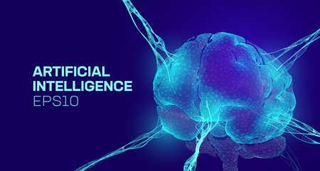 AI vector background. Artificial intelligence brain. Psychology vector background. AI data memory connect. Neuron networkのイラスト素材