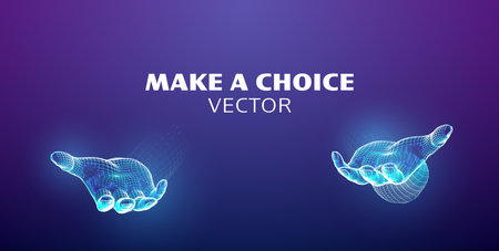 Making choice illustration. Comparison keep. Balance hand. Select question choose decision. Virtual reality doubt choiceのイラスト素材