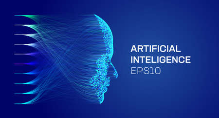 artificial intelligence face, face from particles, data analysis, data science.のイラスト素材