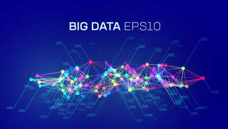 Big data analytic chart. Big data connect digits by lines. Analytics visual background. Futuristic analysis technology flowのイラスト素材