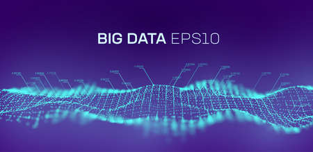 Big data wave background. Particle big data analytic technology background. 3d chart digital technologyのイラスト素材