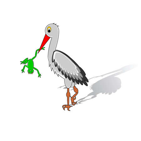 A cartoon stork holding a frog in his beak. Vector-art illustrationのイラスト素材