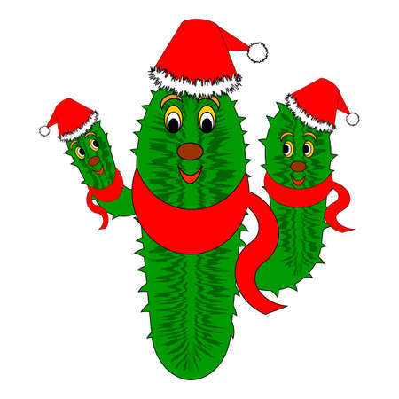 Funny Christmas cactus. Vector-art illustration isolated on a white backgroundのイラスト素材