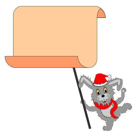 A funny Christmas hare with a big blank paper in his paws. Vector-art illustrationのイラスト素材