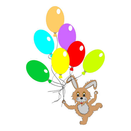 A funny rabbit with many colorful balloons. Vector-art illustrationのイラスト素材