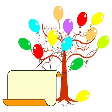 A tree with many colorful balloons and a big blank paper for congratulations. Vector-art illustrationのイラスト素材