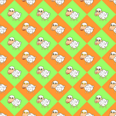 Design colorful diamond children background with funny cartoon sheep. Vector artのイラスト素材