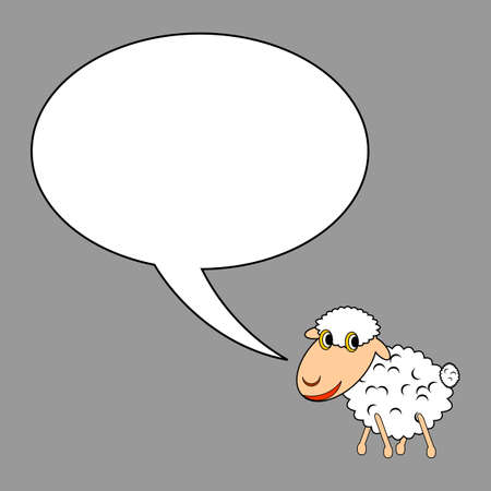 A funny cartoon sheep with a talking bubble.  のイラスト素材