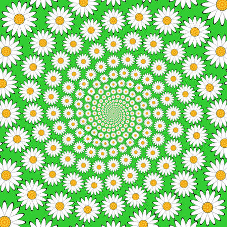 Design chamomile helix movement background. Colorful floral decorative whirl backdrop. Vector-art illustrationのイラスト素材
